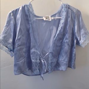 Princess Polly Satin Blue Tie Top